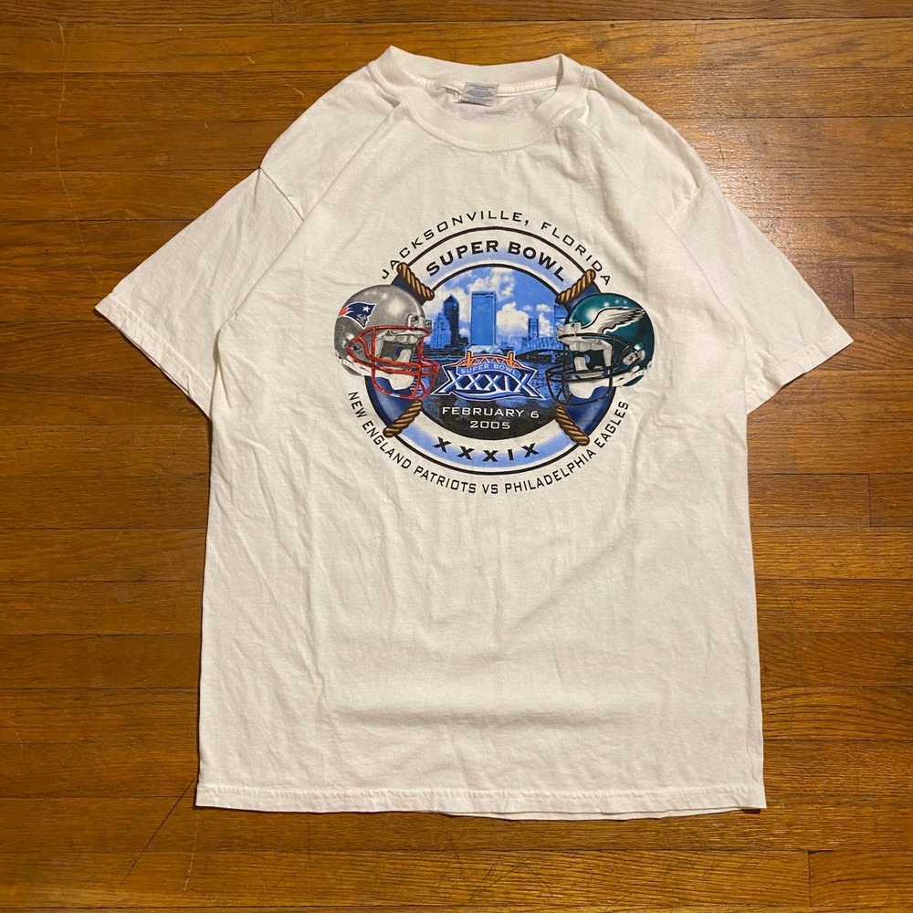 Vintage 2005 Super Bowl 39 T-Shirt Eagles Vs Patriots Size L Football NFL